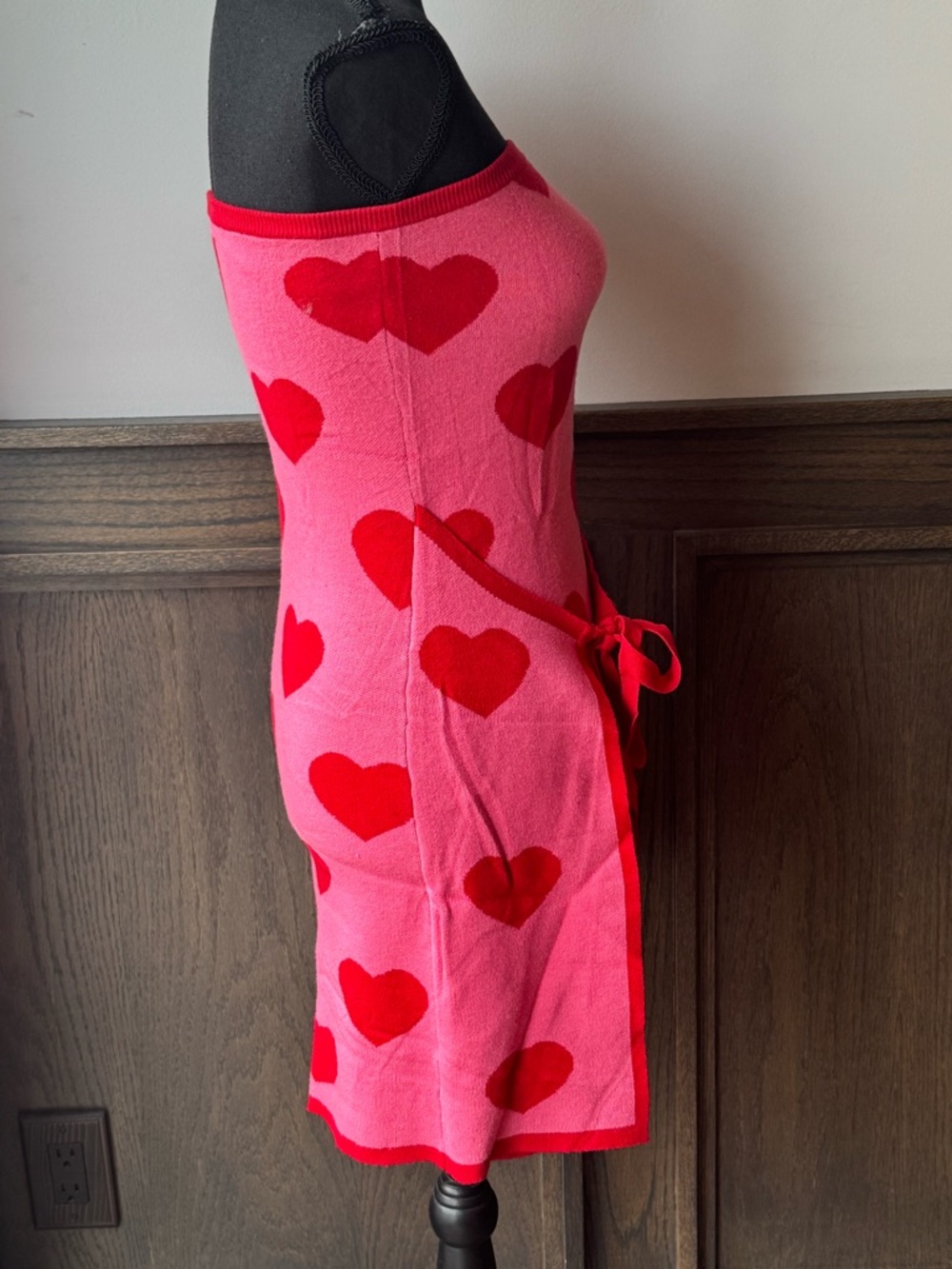 Wenrine Strapless knit Pink Tube Dress with Red Heart Print NWT Medium - Picture 6 of 10